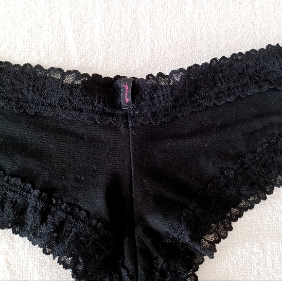 PINK Victoria's Secret Cheekster Tanga Black Cotton Panty, L - Picture 6 of 12